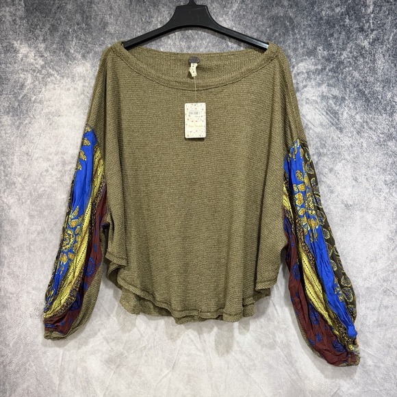 Free People Tops - We The Free People Floral Paisley Sleeves Thermal Knit Style Blouse Sleeves L